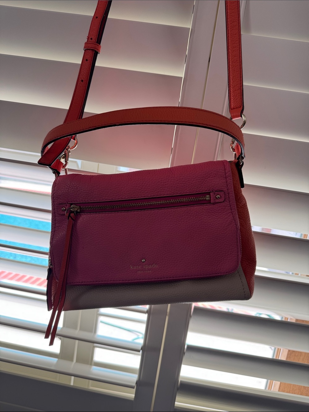 kate spade Colorblock Leather Crossbody in Pink, Red and Gray